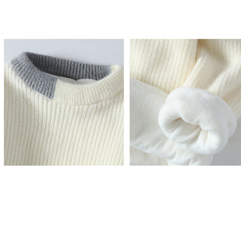 Wool Sweater Men's Thicken Warm Wool Round Neck Tops Autumn Winter New Soft Warm Casual Solid Color Knitted Pullover