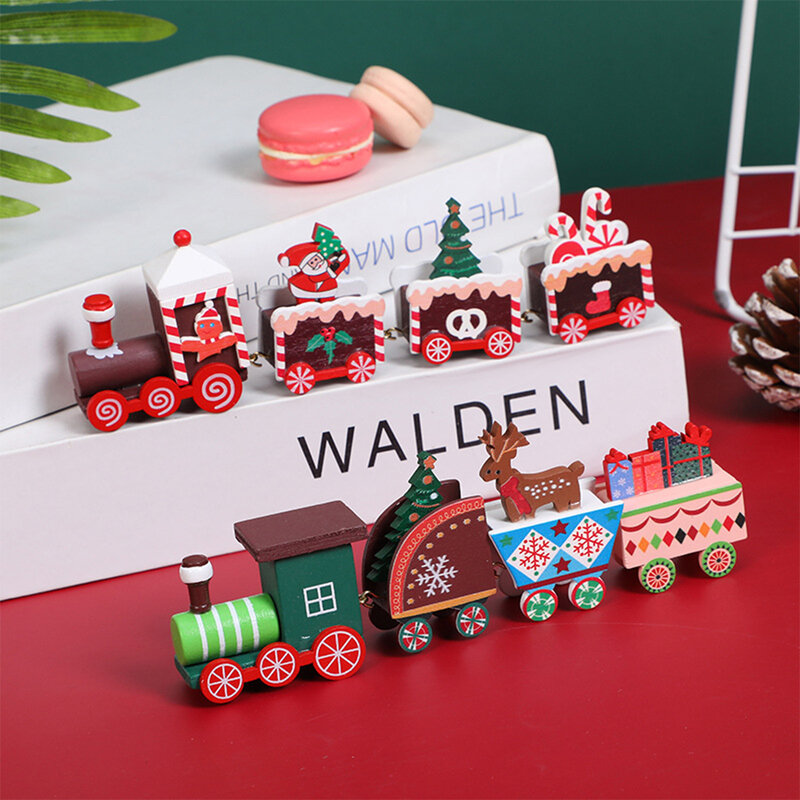 Merry Christmas Wooden Train Ornament Wooden Crafts Children's Toys Christmas Gift Decoration For Home Happy New Year 2024