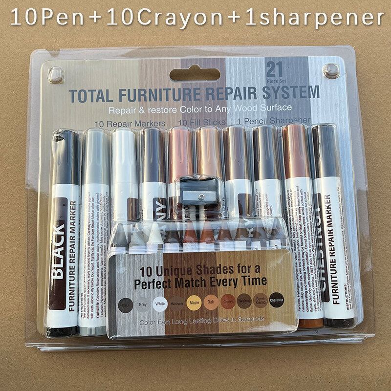 Móveis de madeira Repair Pen, Touch Up Markers, Crayon Sharpener Set, Wood Scratch Restoration Kit, Patch Paint, 6 pcs, 8 pcs, 10pcs