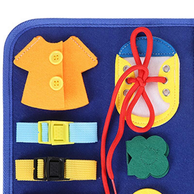 Montessori Busy Board Travel Toys Basic Life Skills Toys Felt Sensory Board for Children Toddler Kids Birthday Gift Boys Girls