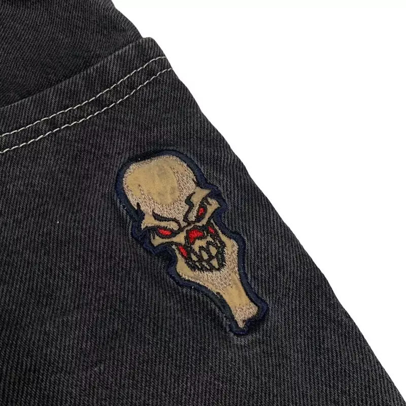 Y2K Jeans For Women Harajuku Retro Skull Graphic Baggy Jeans Black Pants Punk Rock Hip Hop Gothic Wide Leg Trousers Streetwear