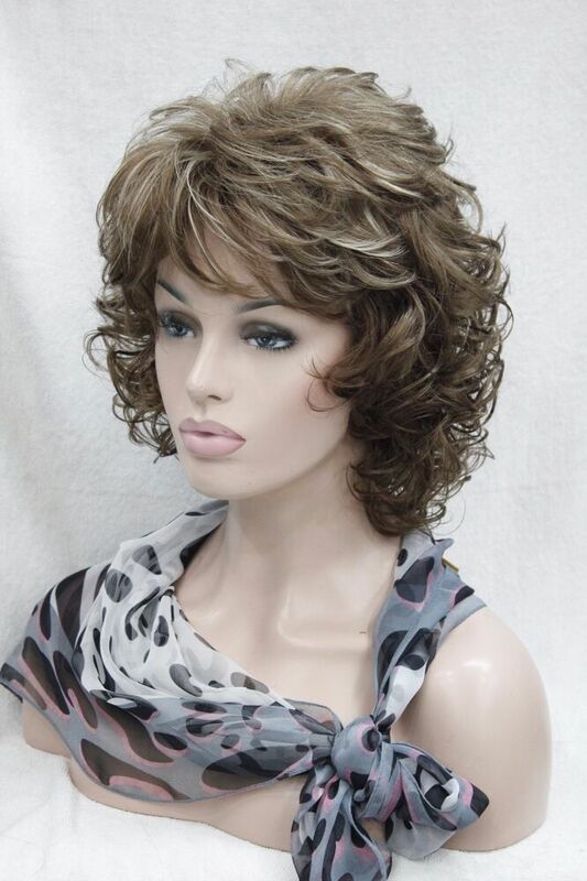 Chic Curly 14" Ligth Brown With Blonde Highlight Synthetic Hair Women' Short Wig