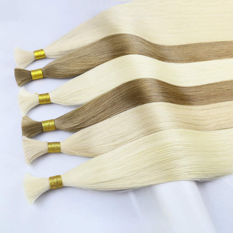 JENSFN Bulk Hair Extensions capelli umani lisci 16 "-26" pollici 50g/Strand #613 60 forniture per parrucchieri di colore biondo marrone