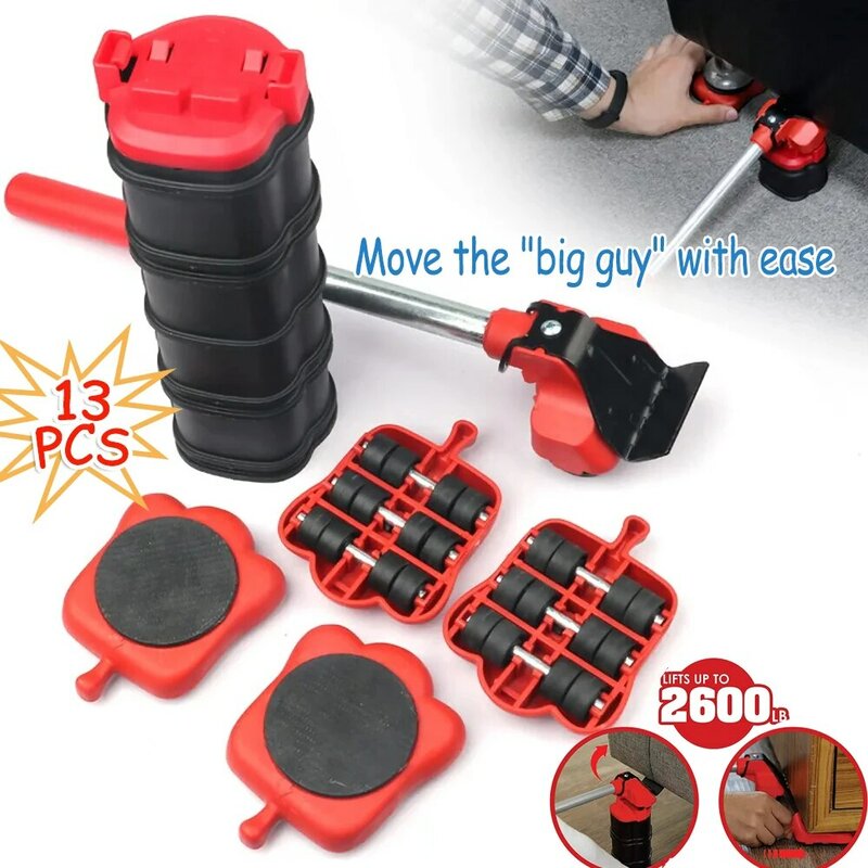 15PCS Furniture Moving Transport Roller Set Removal Lifting Moving Tool Set Wheel Bar Mover Moving Heavy Stuffs Device Hand Tool