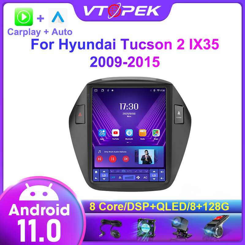 Vtopek per Hyundai Tucson 2 IX35 2009-2015 Android 11 per Tesla Style 2 Din autoradio navigazione Video multimediale Carplay Stereo