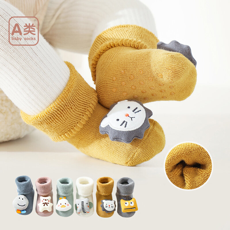 6 Pair/Lot Newborn Autumn Winter Warm Thickened Cushion Socks Cute Cartoon Animals Doll Baby Boy Girl 0-3T Non-Slip Floor Socks