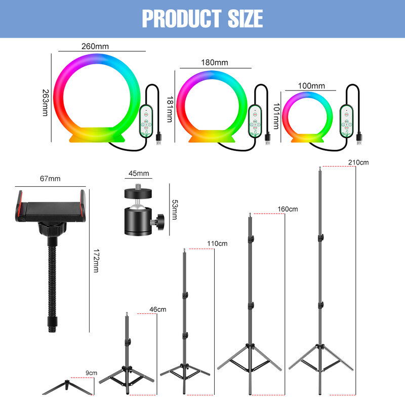 LED Colorful Fill Light Dimmable Ring Lamp RGB Selfie Ringlight Profissional Photography Lighting Video Light For Live Studio