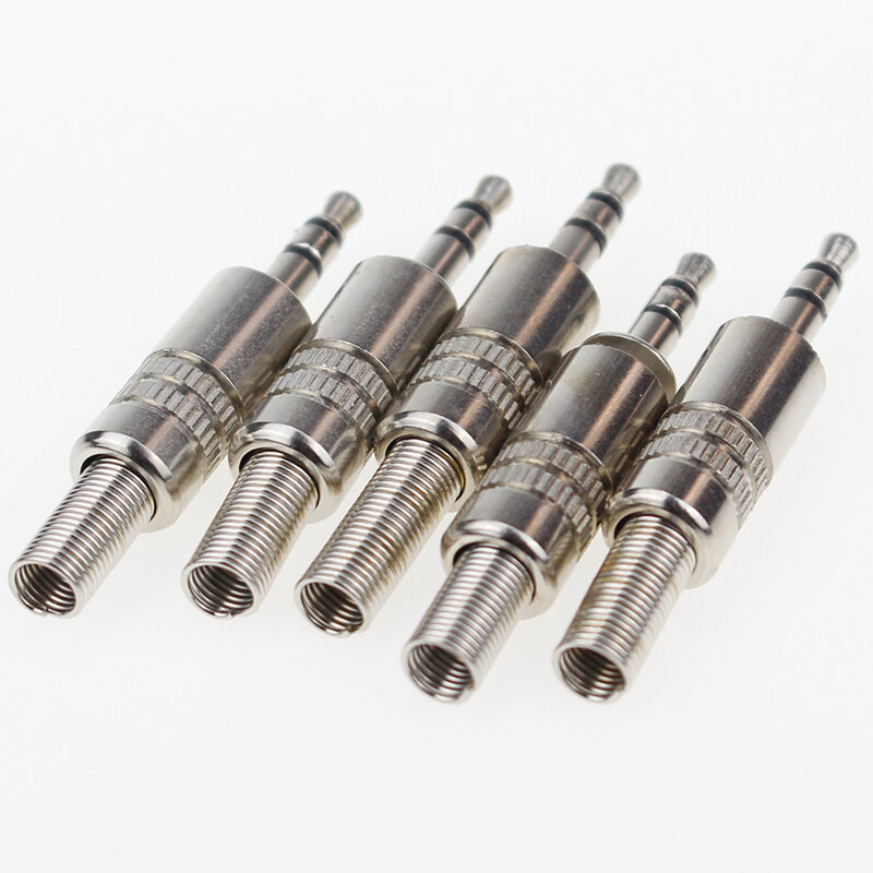 5 pcs 3.5mm 3-Pole Stereo Metal Plug Connector 3.5 Plug & Jack Adapter With Soldering Wire Terminals 3.5mm Stereo Plug
