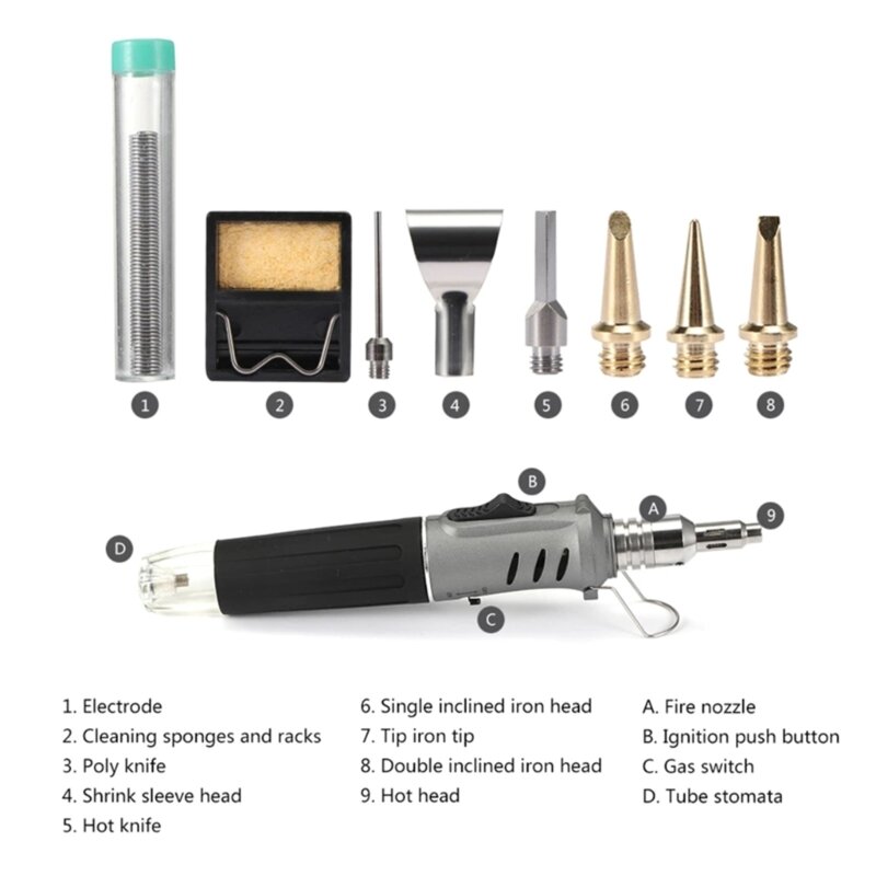 10 in 1 Portable Soldering Iron Set Automatic Ignition Professional Welding  Torch Tool Temperature Adjustable 0-1300 H4GE