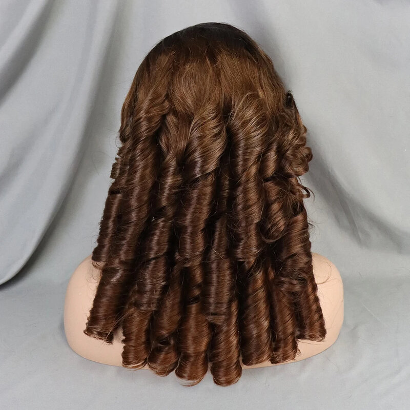 Peluca de cabello humano ondulado de 4-350 colores, 13x4, encaje Frontal completo, peluca rizada hinchable, densidad del 300%, prearrancada para mujer
