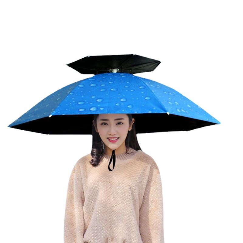 Paraplu Zonwering Uv-Proof Cap Hoofd Dragen Dubbele Opvouwbare Grote Zwarte Lijm Regen Bamboe Hoed Vishoes