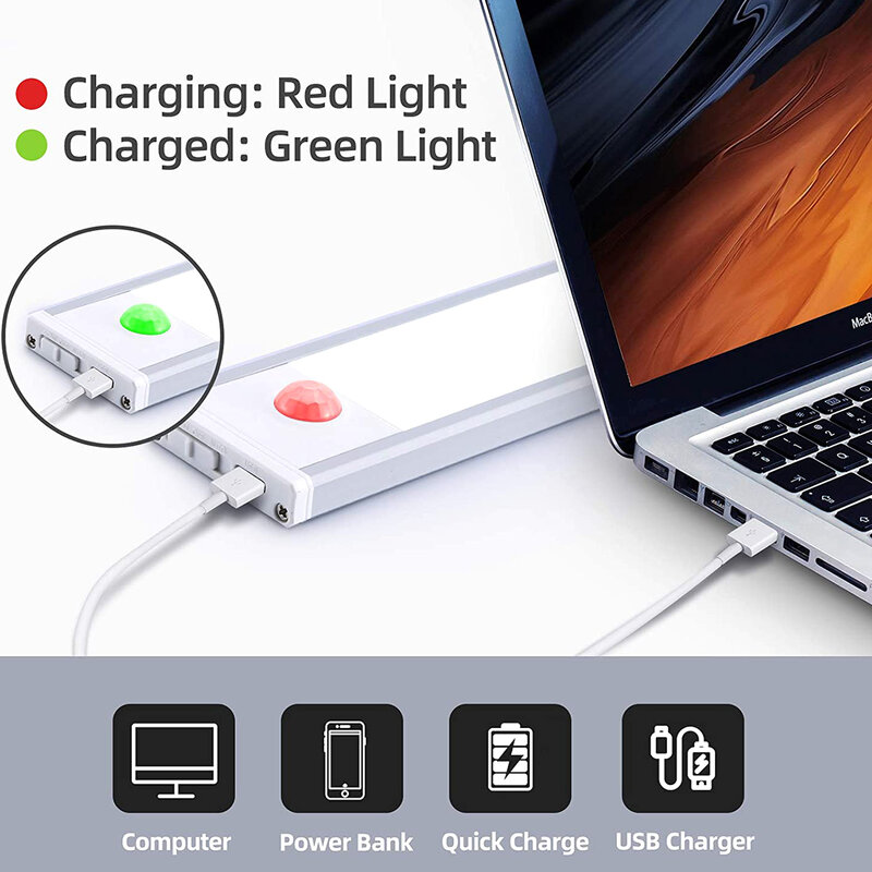 2Pcs ภายใต้ตู้ Light Motion Sensor Night Light USB ชาร์จไฟ LED โคมไฟเคาน์เตอร์แม่เหล็ก Tap Light Stick-บน