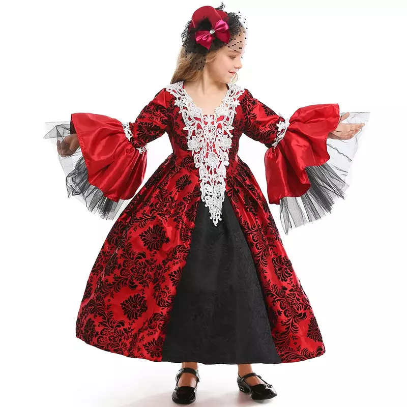 Robe de cour rétro pour enfants, cosplay d'Halloween, vampire
