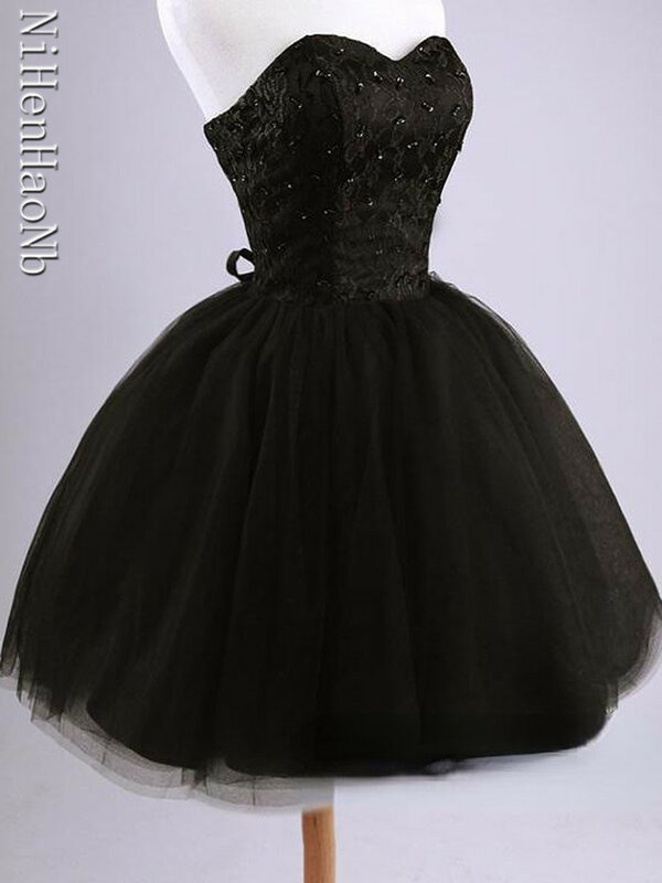 Neuankömmling elegante Frauen kurze Ballkleid schwarz schnüren Prinzessin Schatz Perlen Mode Quince anera Kleider