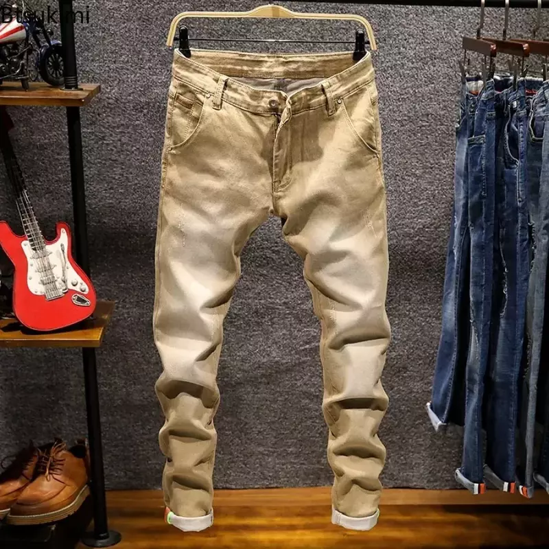 Pantalones vaqueros ajustados elásticos para hombre, Jeans largos de talla grande, 7 colores, informales, a la moda, novedad de 2024