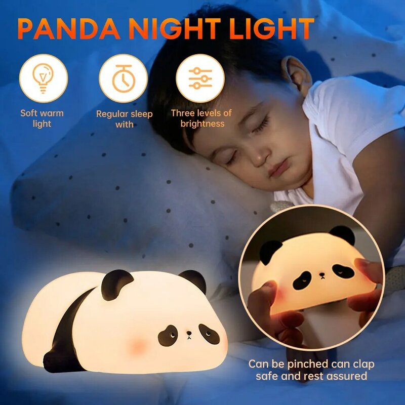 LED 야간 조명 귀여운 팬더 실리콘 램프, USB 충전식 타이밍 침대 옆 장식, 어린이 생일 선물, 홈 침실 장식