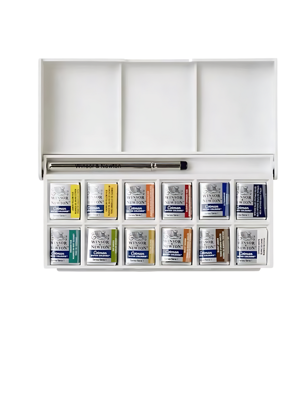 Winsor & Newton-paleta de pinceles de acuarela, suministros de arte, portátil, de viaje, 12 colores