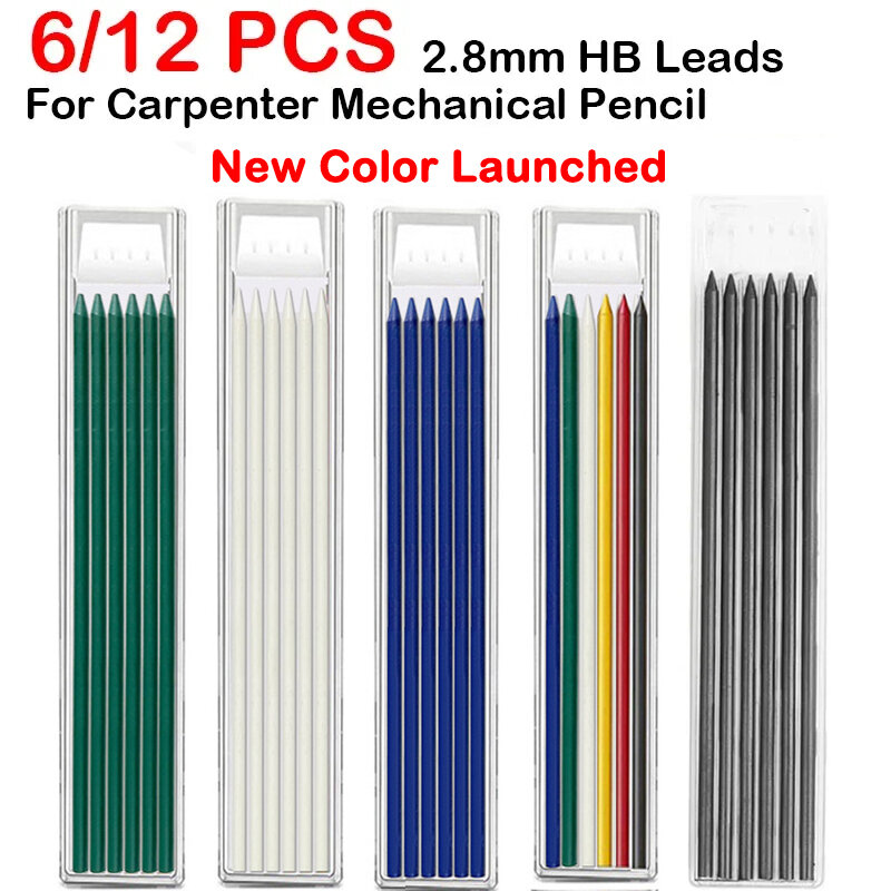 6/12 PCS Mechanical Pencil Refill 2.8mm HB Erasable Colorful Leads Woodworking Construction Art Painting Drawing Tool Stationery