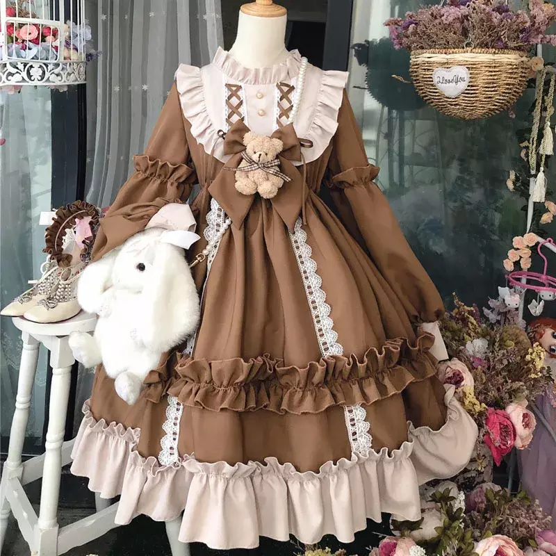 Japanese Kawaii Bear Lolita Dress Women Harajuku Lace Cute Ball Gown Girls Sweet Lolita Jsk Princess Victorian Tea Party Dresses