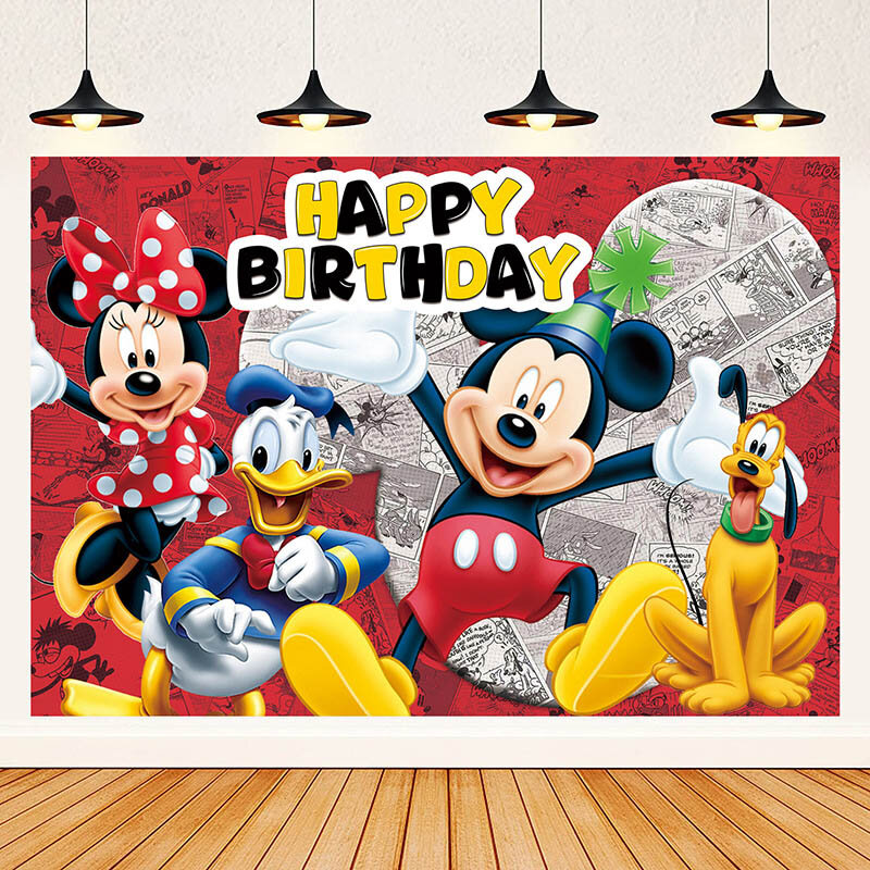 Suministros para fiestas de cumpleaños, decoración temática de Mickey Mouse, globos desechables, vajilla, Pancarta, tazas, colgante, Baby Shower