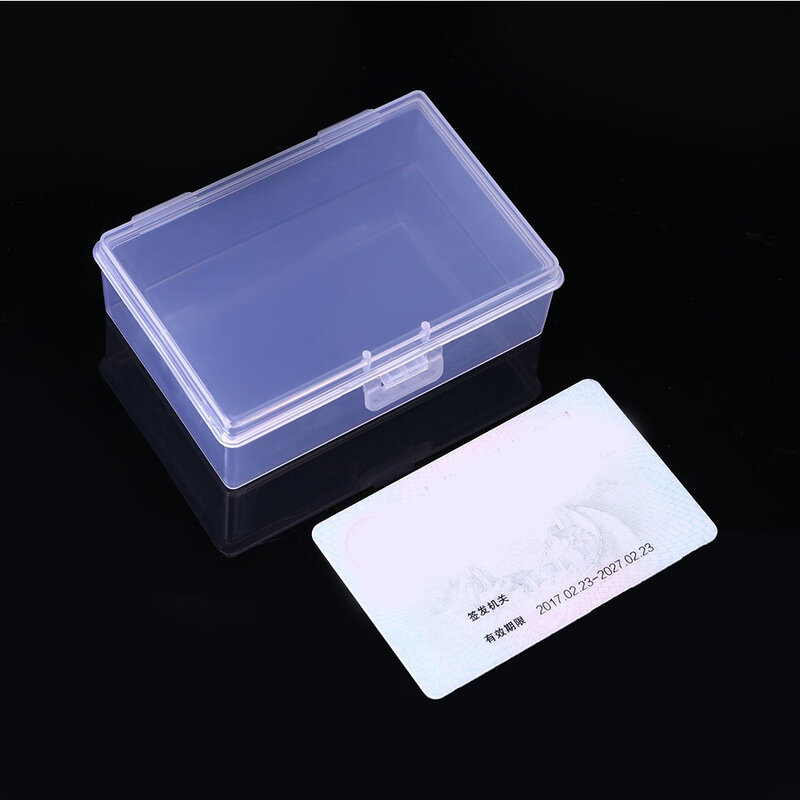 Mini caja de plástico PP Rectangular, caja de almacenamiento de tarjetas de identificación, transparente, a prueba de polvo, contenedor de joyería fuerte de alta calidad