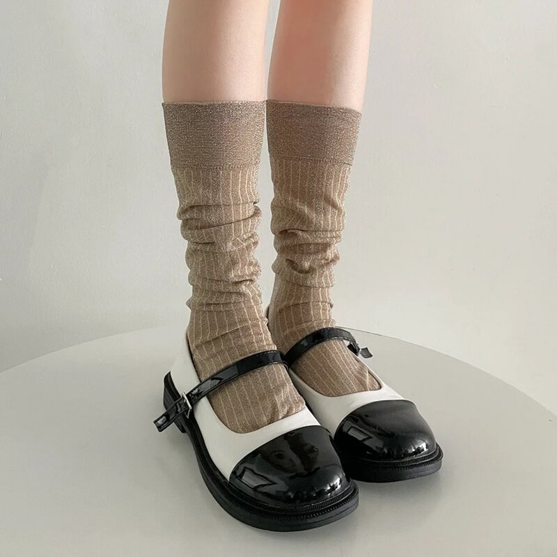 Breathable Silver Silk Socks Women Stockings Women Socks Korean Fashion Nylon Thin JK Girls Long Socks Stockings Japanese Style