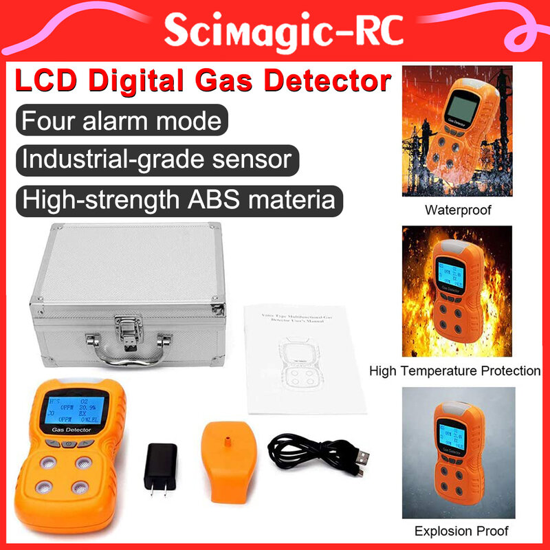 Sensor Gas kelas industri LCD Digital, O2 H2S CO LEL 4 in 1 hidrogen sulfida karbon monoksida detektor kebocoran Gas mudah terbakar