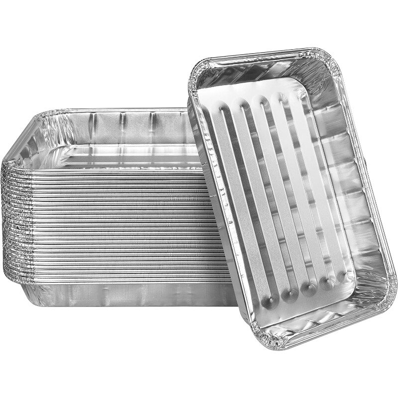 Heavy Duty Aluminum Foil Broiler Pans | Disposable Nonstick Oven Broiling Roaster Pan for Burgers,Steaks| Rectangular Prep Trays