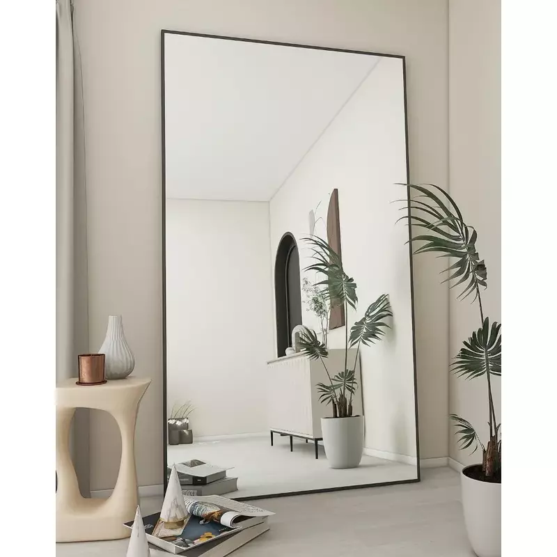 전체 길이 거울 바닥 바디 거울, 스탠드, 기대거나 서있는 블랙 거울, 큰 대형 조명, 거실 가구