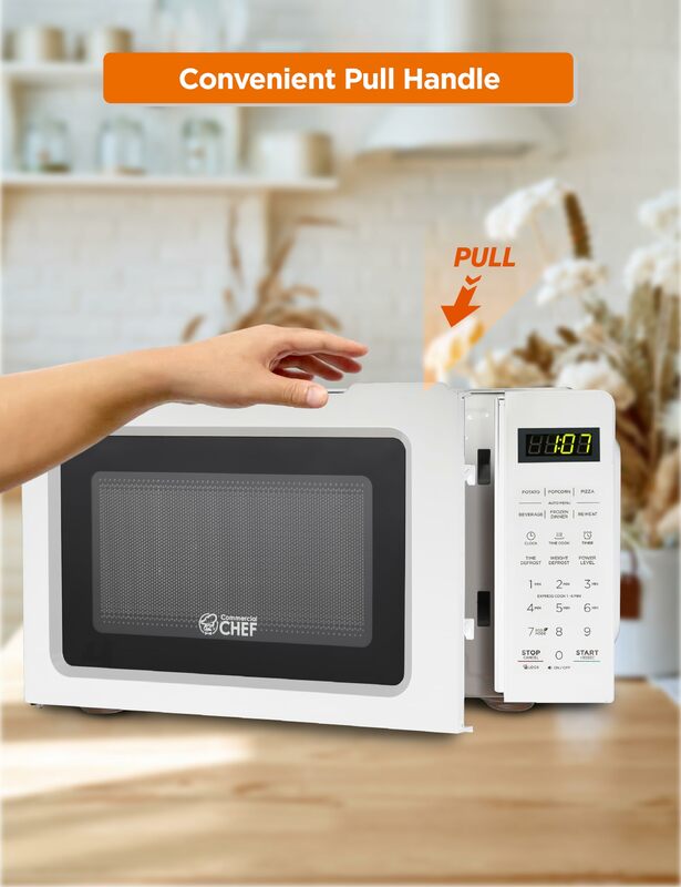 Microwave meja 700W hingga 99 menit Timer dan tampilan Digital, Microwave kecil dengan pegangan tarik, putih