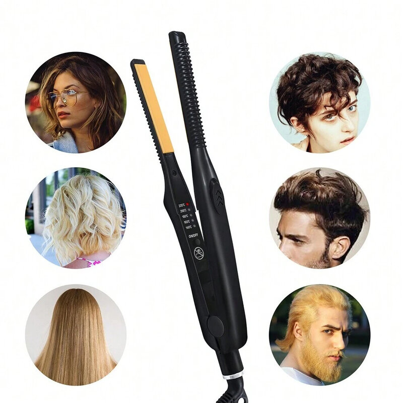 Pengeriting rambut kecil, alat pengeriting rambut kecil 2 In 1 pensil besi datar untuk pelurus rambut pendek plat sempit 220 °C MCH pemanasan cepat