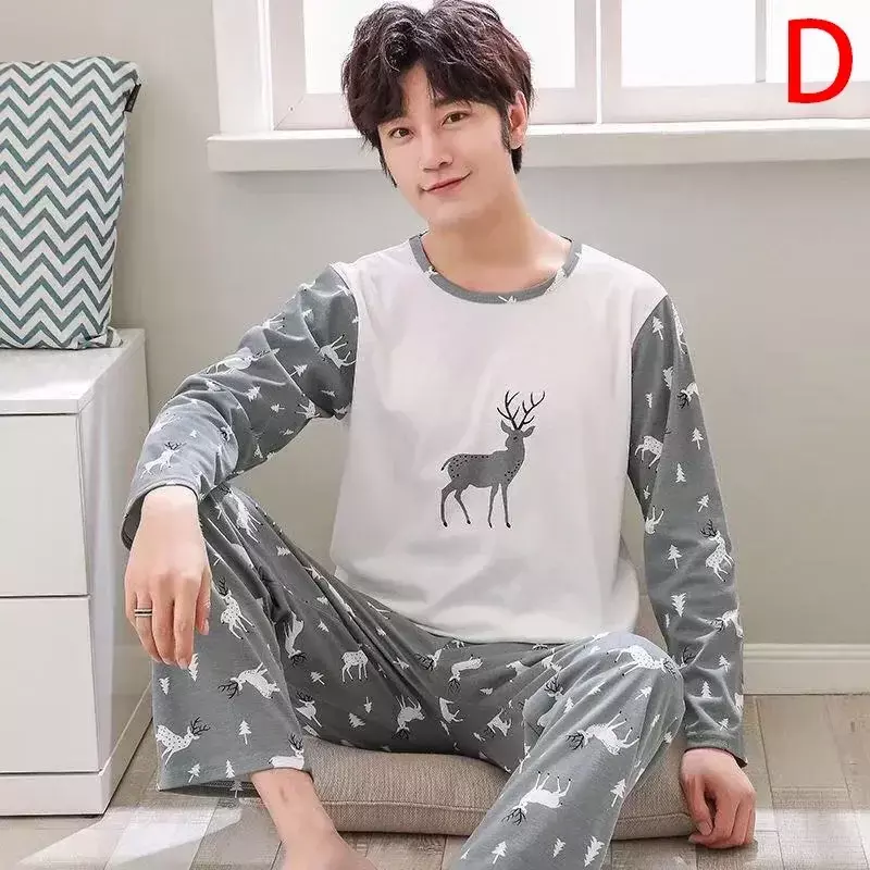 Autumn Pajamas Spring New Pants Two-piece Men's Oversized Youth Sleeved Long Home Clothing Set Thin