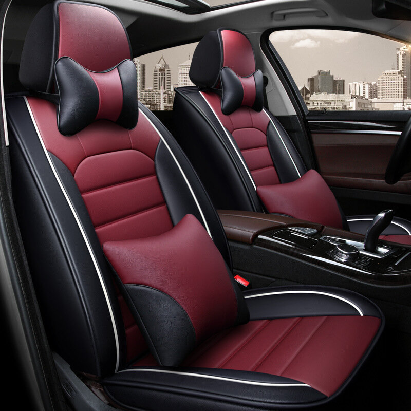 Akcesoria samochodowe ochraniacz uniwersalne siedzenie skórzany pokrowiec na fotel samochodowy czerwony pełny zestaw
