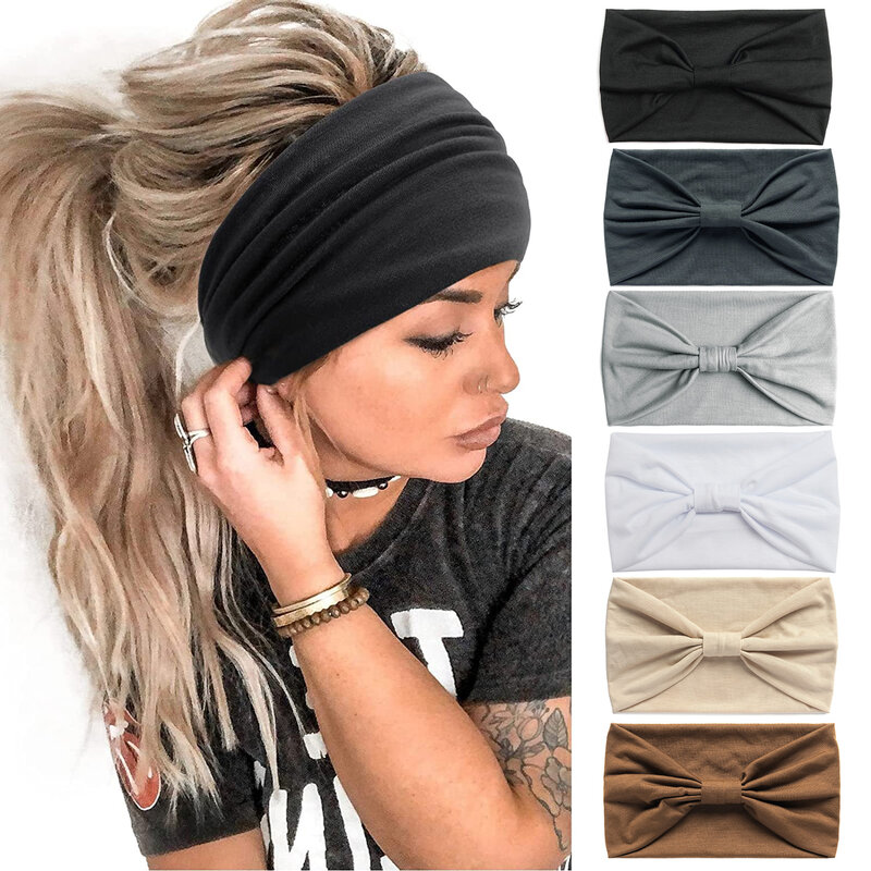 Diadema de algodón con bordes anchos para mujer y niña, turbante de Color liso para yoga, absorbe el sudor, accesorios para el cabello