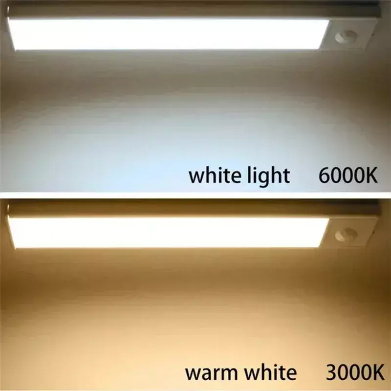 Lampu malam LED nirkabel dengan Sensor gerakan, lampu malam LED nirkabel dengan USB dapat diisi ulang, lampu kabinet lemari pakaian, lampu belakang untuk dapur