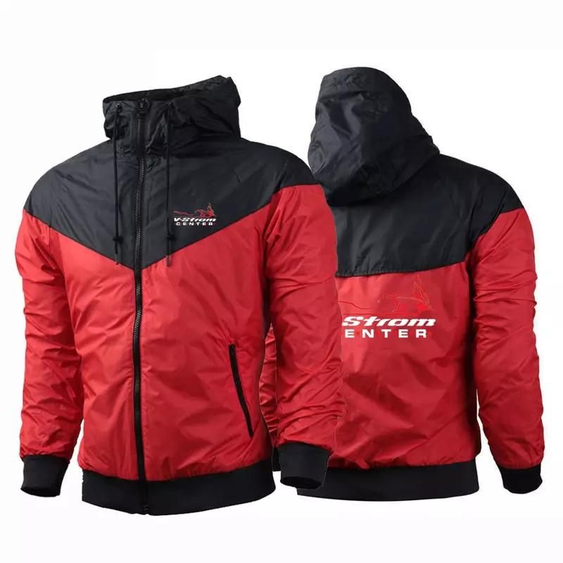 Motorcycle Vstrom 650 V Strom 2024 Men's New Long Sleeve Jacket Rainproof Hoodies Splice Fashion Zip Windbreaker Casual Coat Top