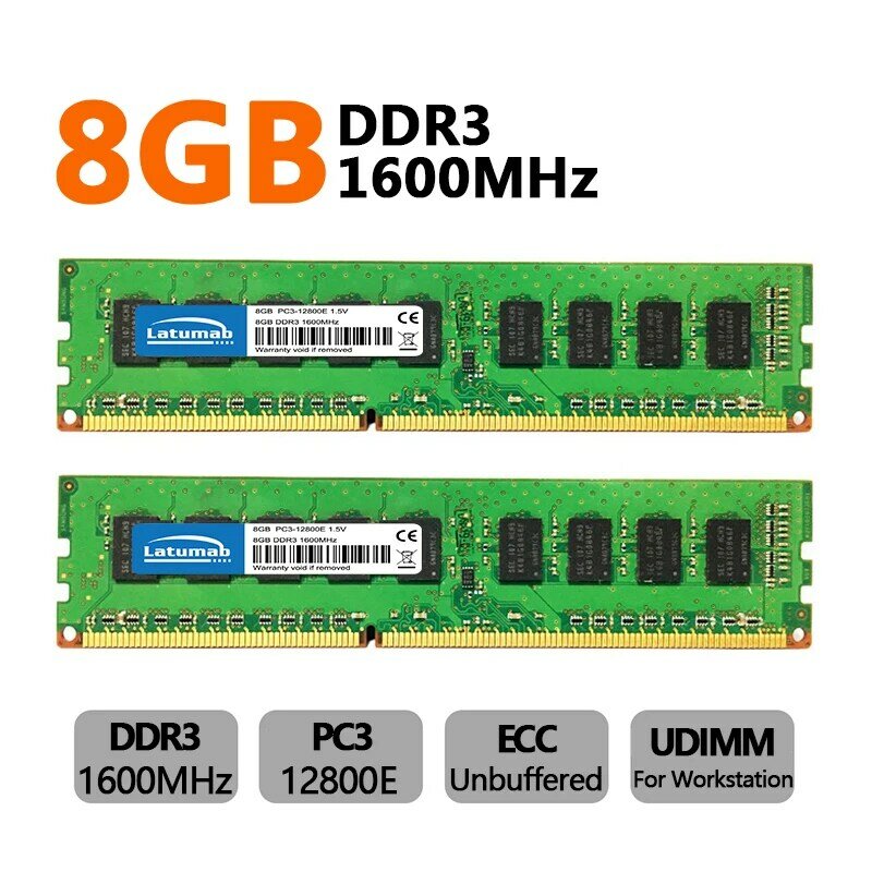 Mémoire de serveur d'ordinateur de bureau, modèle DDR3/DDR3L, capacité 8 go 16 go 32 go, fréquence d'horloge 1333/1600/1866/PC3-14900E MHz, RAM, ECC, broches 240Pin, UDIMM 1.35, 12800E, tension 1.5V