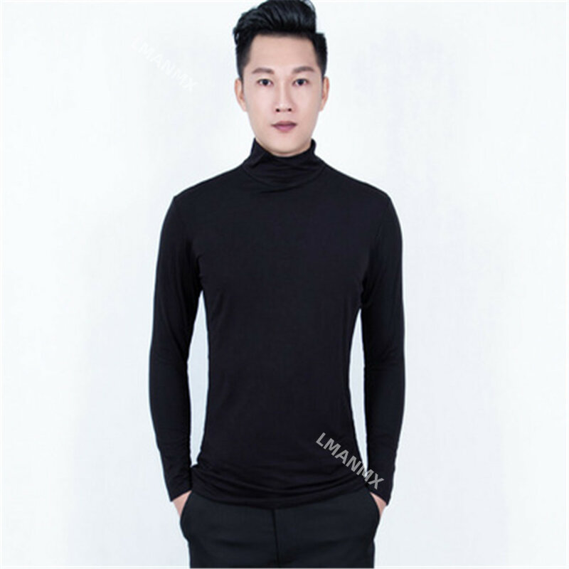 Men male modern Latin dance shirt square dance breathable Sweat-absorbent long-sleeved jumper dance top Practice clothes