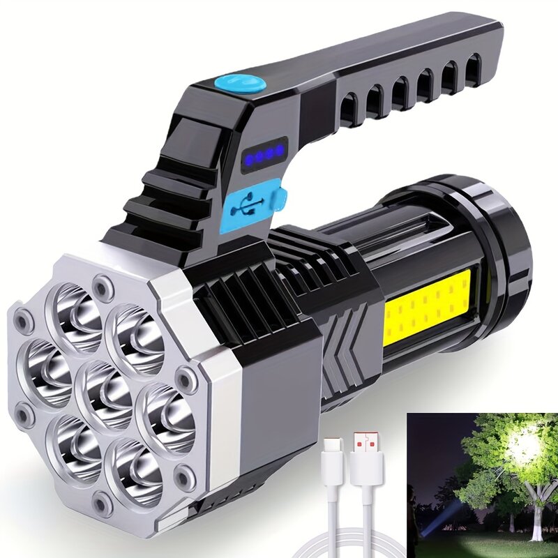 1pc 7 LED High Power Flashlight Portable Flashlight For Outdoor Patrol Fishing USB Charging COB Side Light