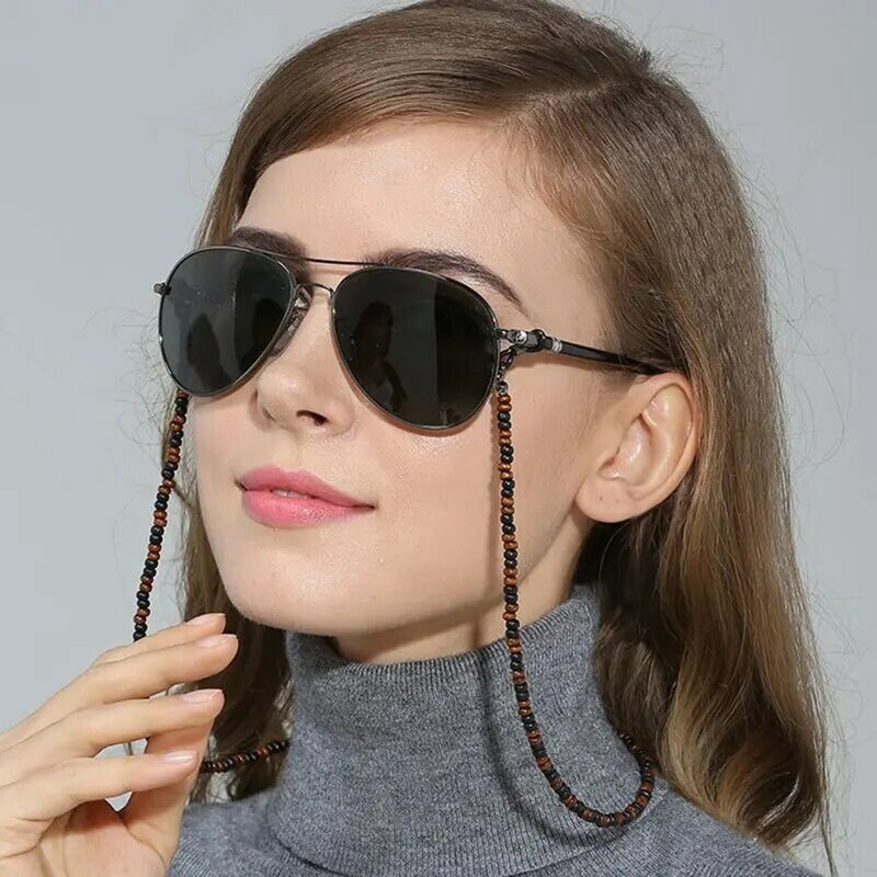 Imixlot-Cadena de cuentas de madera hecha a mano para gafas, gafas de sol con cuentas negras y marrones cordones para, cordón para gafas