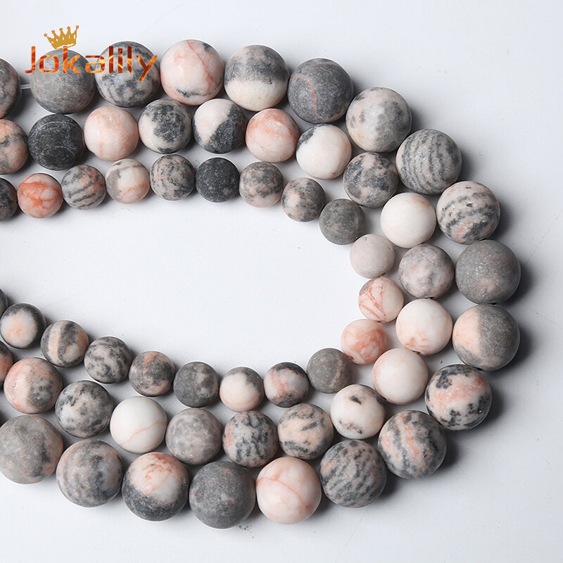 الجملة الطبيعية ماتي الوردي زيبرا جاسبرز حجر دائري فضفاض الخرز لصنع المجوهرات أساور يدوية 4 6 8 10 12 14 16 مللي متر 15"
