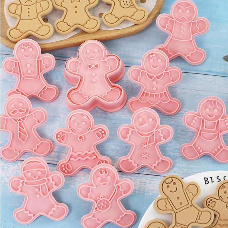 ジンジャーブレッドマンクリスマスプラスチッククッキー型、ベーキングモールド、漫画クッキー、装飾ツール、新しい、セットあたり10個