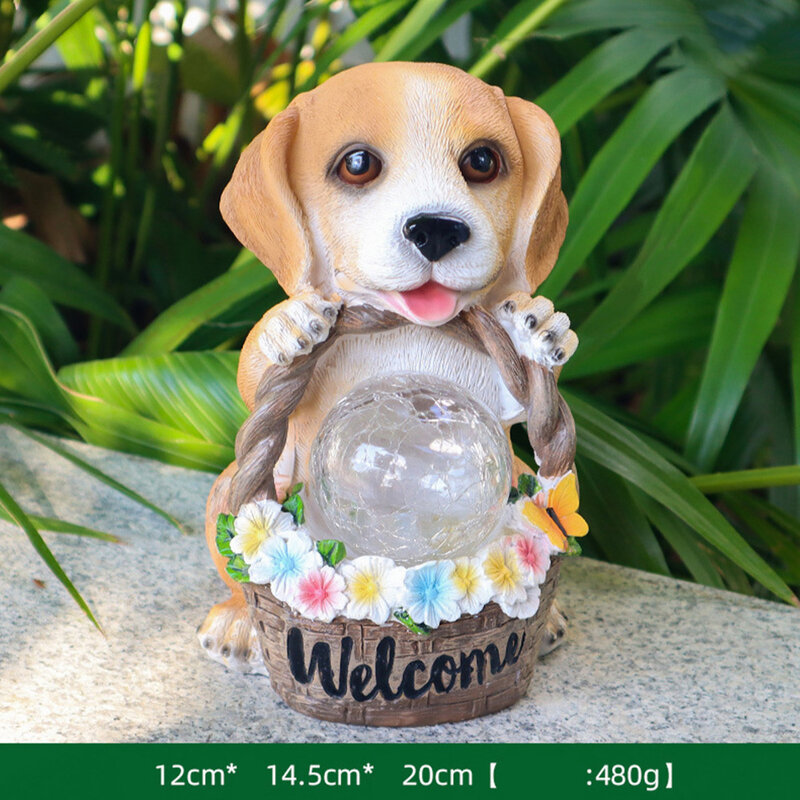 Solar Puppy Basket Statue Cute Dog Resin With Solar Light Decoration Outdoor Garden Ornament Decor Solar Garden Dog Sculpture