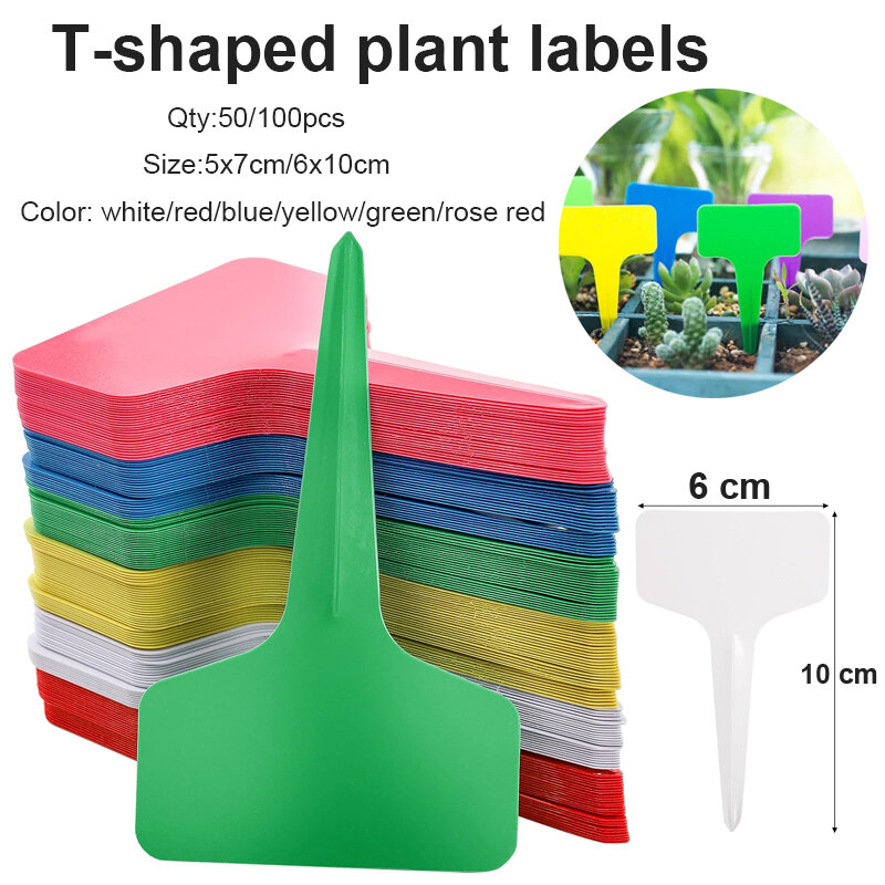 50/100 tanaman taman T Label aksesoris tanaman Pot bunga plastik Label tanaman pembibitan Label bibit Label baki alat DIY