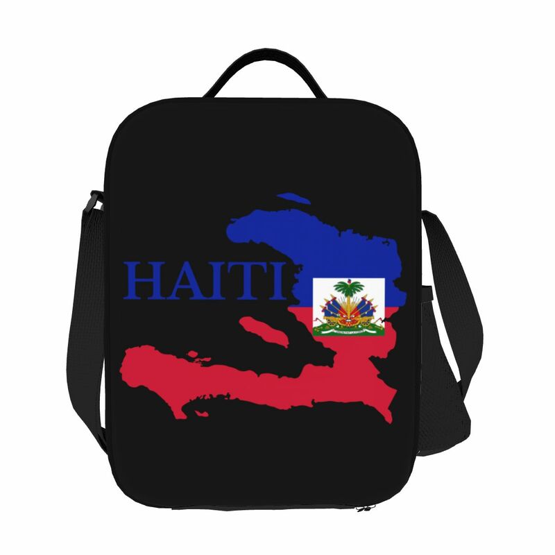 Custom Haiti Map Flag Lunchtas Vrouwen Thermisch Koeler Geïsoleerde Lunchboxen Voor Studentenschool