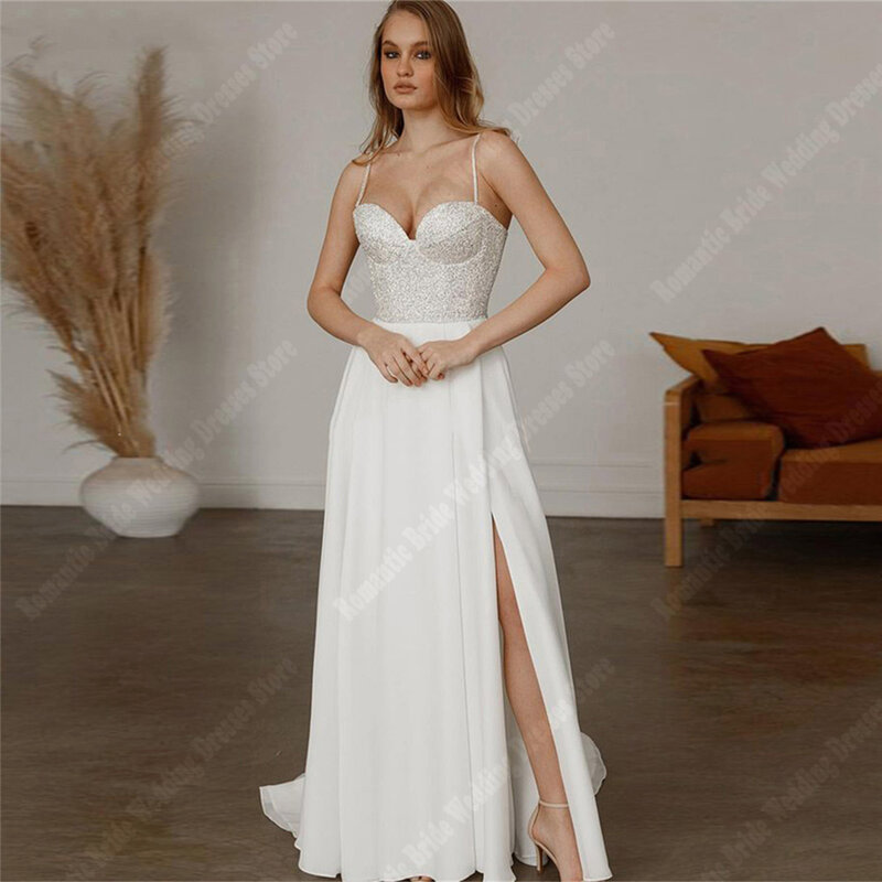 Celebrity Satin A-Line Bridal Gowns For Women Formal Sleeveless Bead String Wedding Dresses New Popular Party Vestidos De Novias