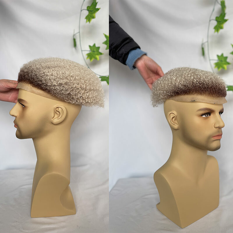 Afro 4MM 6MM Wave Hair Toupee Unit Black Mens ricci parrucchino 100% capelli umani afroamericano sistema di sostituzione parrucchino in pizzo pieno