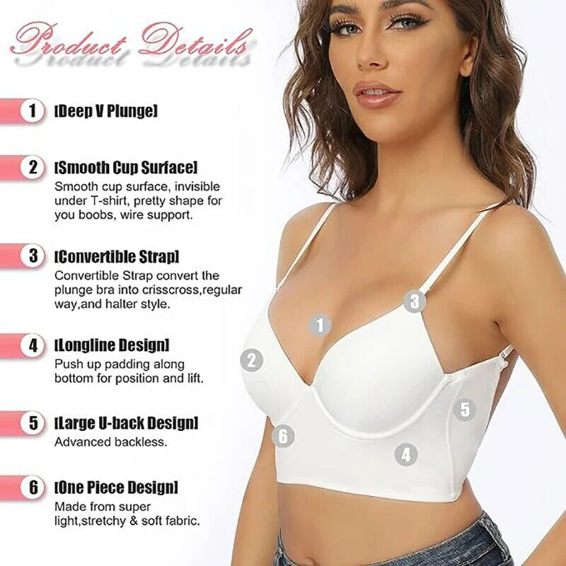 Sexy Women Lingerie Backless Bras Underwear Deep V Low Cut Push Up Bra Intimates Female Breathable Bralette Low Back Invisible