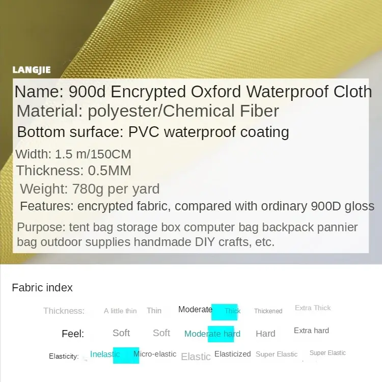 900D Oxford Waterproof Fabric By The Yard for Tents Awning Bags Diy Sewing PVC Coating Outdoors Cloth Thickened Encrypted Plain