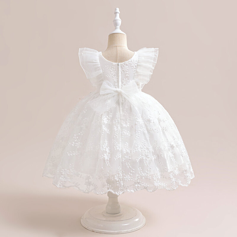 Elegant Girls White Formal Party Dress 1st Birthday Tulle Ball Gown For Baby Kids Toddler Fashion Clothes Daily Holiday Costumes